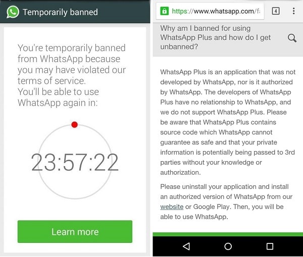 Whatsapp plus baneado